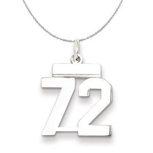 Silver, Athletic Collection Medium Polished Number 72 Necklace - 16 In